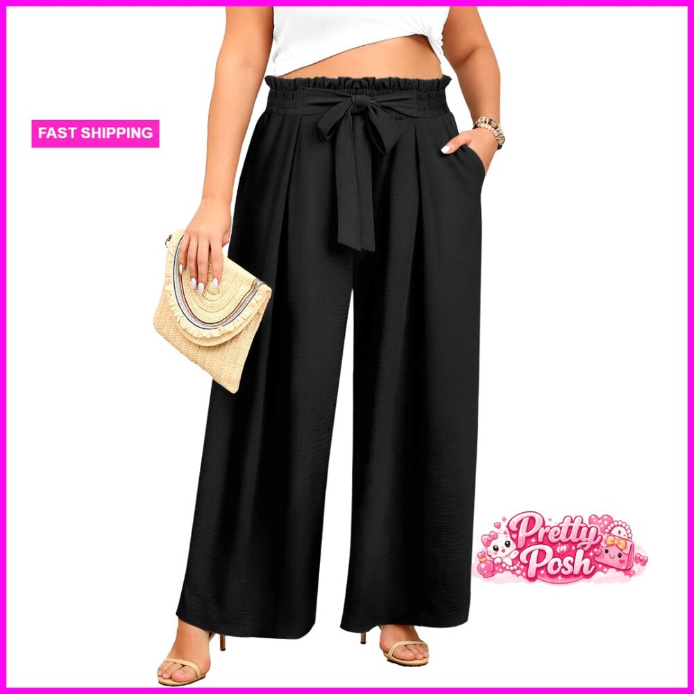 Wide Leg Palazzo Pants with Elastic High Waist and Pockets